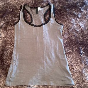 Lace rimmed, textured tank top